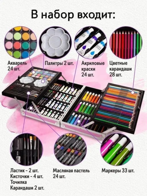 145Pcs Premium Kuromi Themed Kids Painting Kit Briefcase