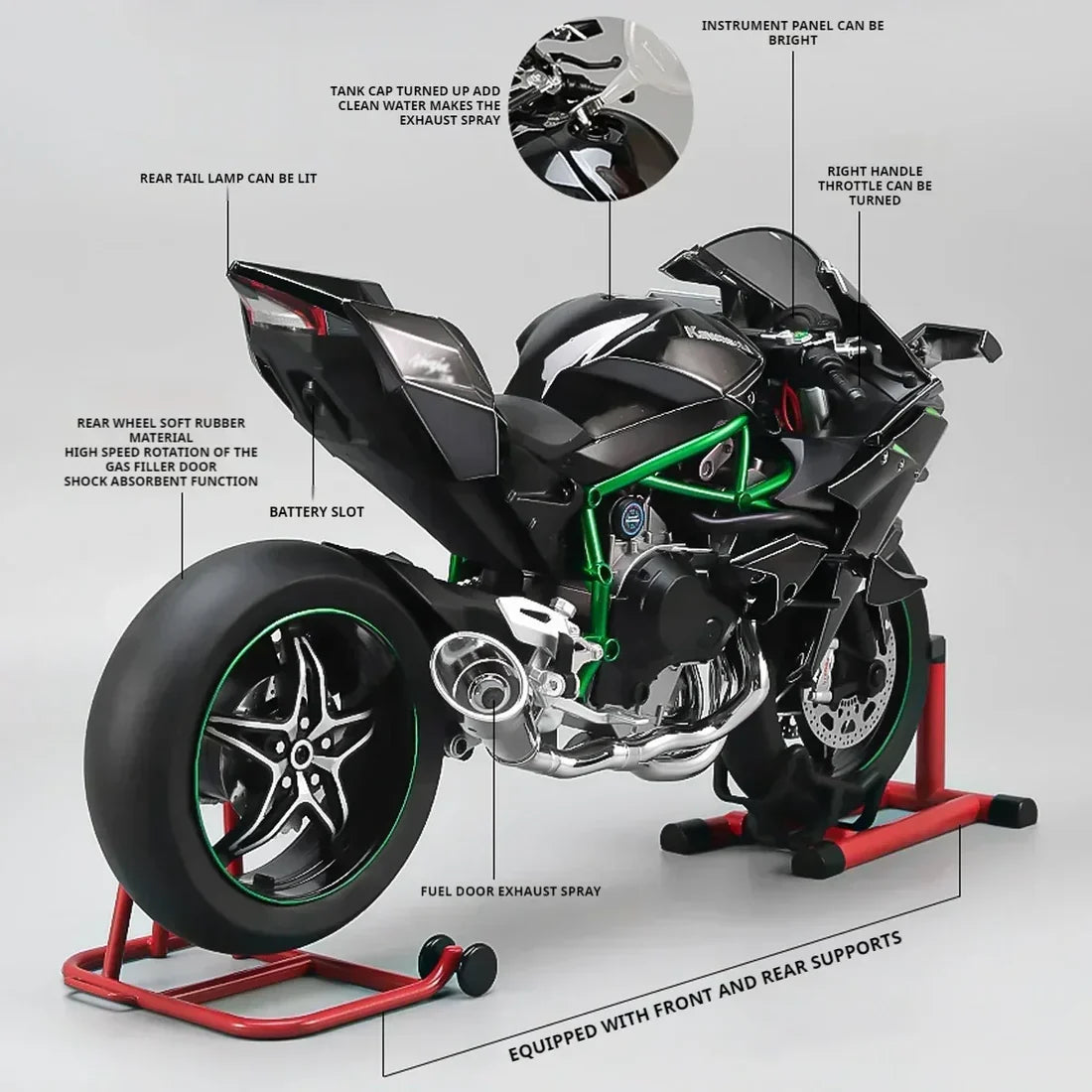 1:6 Diecast Kawasaki Ninja H2R Bootable Spray Bike